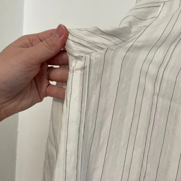 ANN TAYLOR LOFT White Black Textured Pinstripe Striped Long Sleeve Popover Tunic - Picture 9 of 16